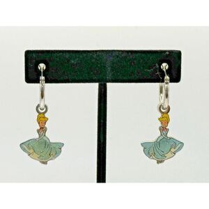 Cinderella Dangle Earrings Disney Parks Layered Enamel Silver Tone
